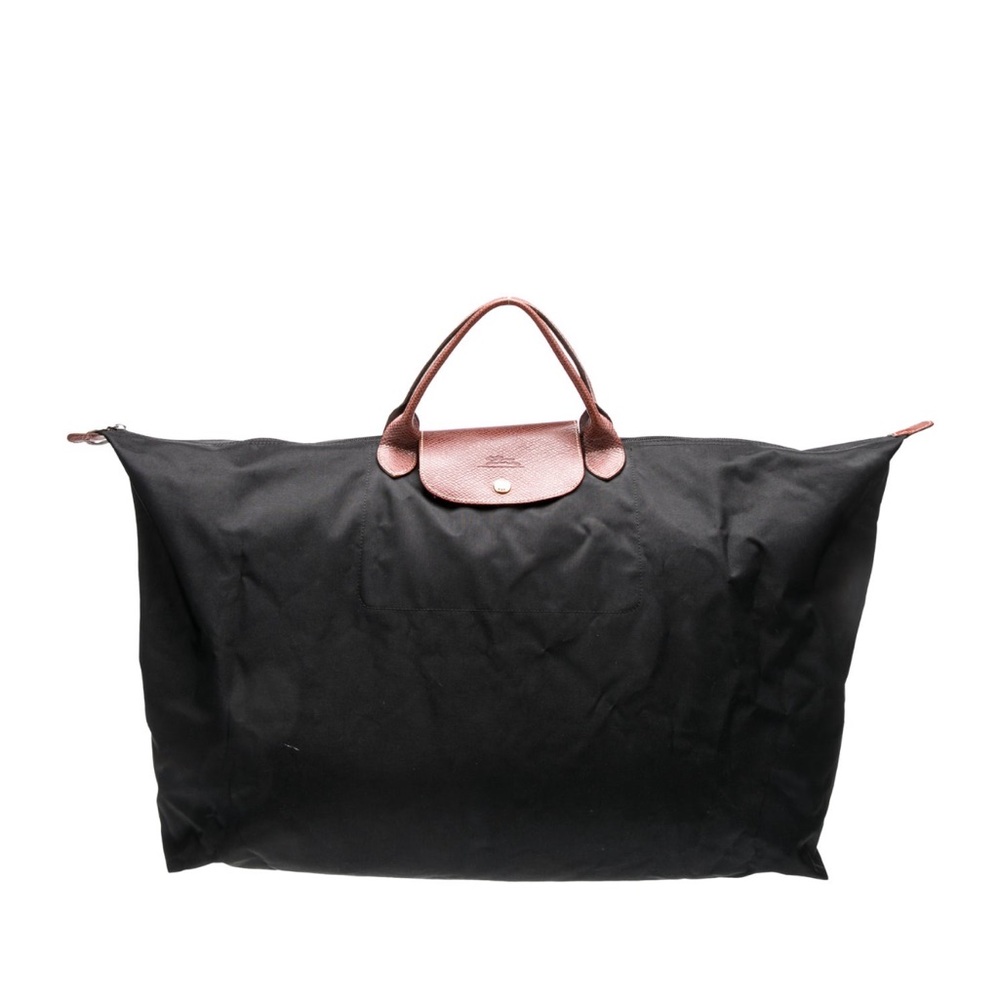 Longchamp Black Tote Bag with Brown Handles